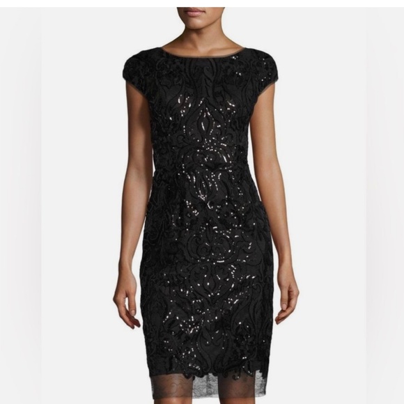 Vera Wang Black Sequin Sheath Dress Size 2 - Picture 1 of 14